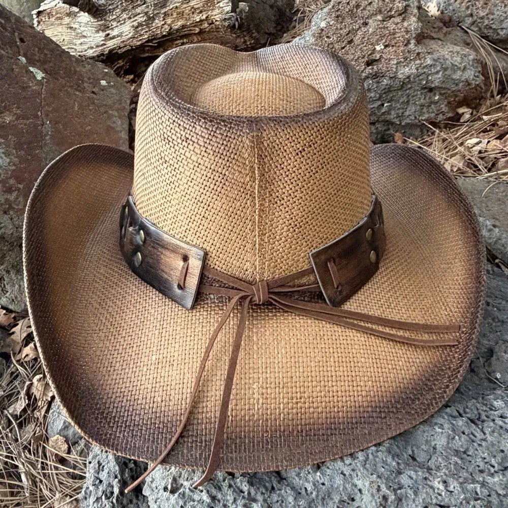 Western Cowboy Hat ⭐️ FESTIVAL NWT The Fallon Longhorn Accent Faux Leather Band - Picture 5 of 12